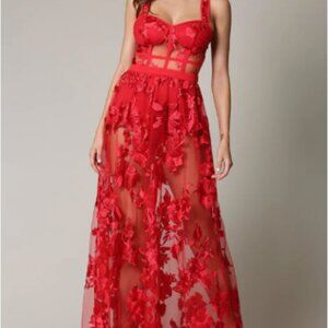 Akira Lucy Catalina Maxi Mesh Dress with Attached Corset; Large